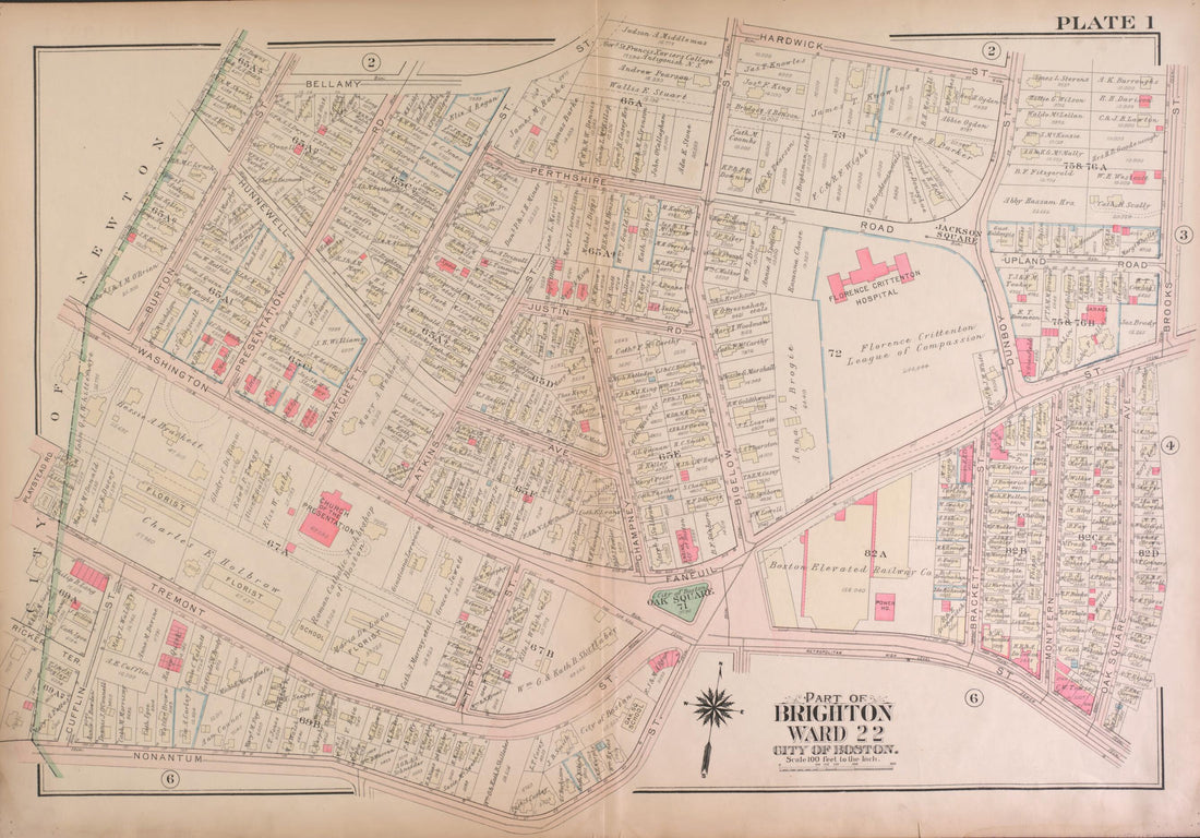 This old map of Part of Brighton- Plate 1 from Atlas of the City of Boston, Brighton from 1925 was created by  G.W. Bromley &amp; Co in 1925