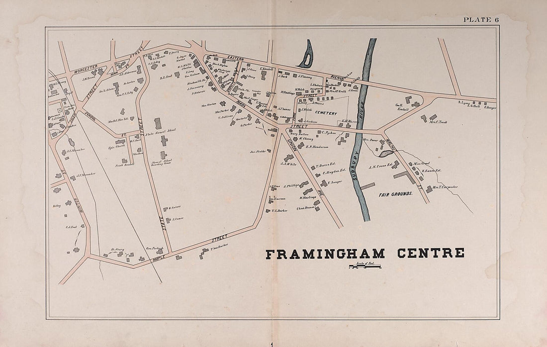 This old map of Framingham Centre from Atlas of Framingham, Mass from 1895 was created by James P. Beirne in 1895