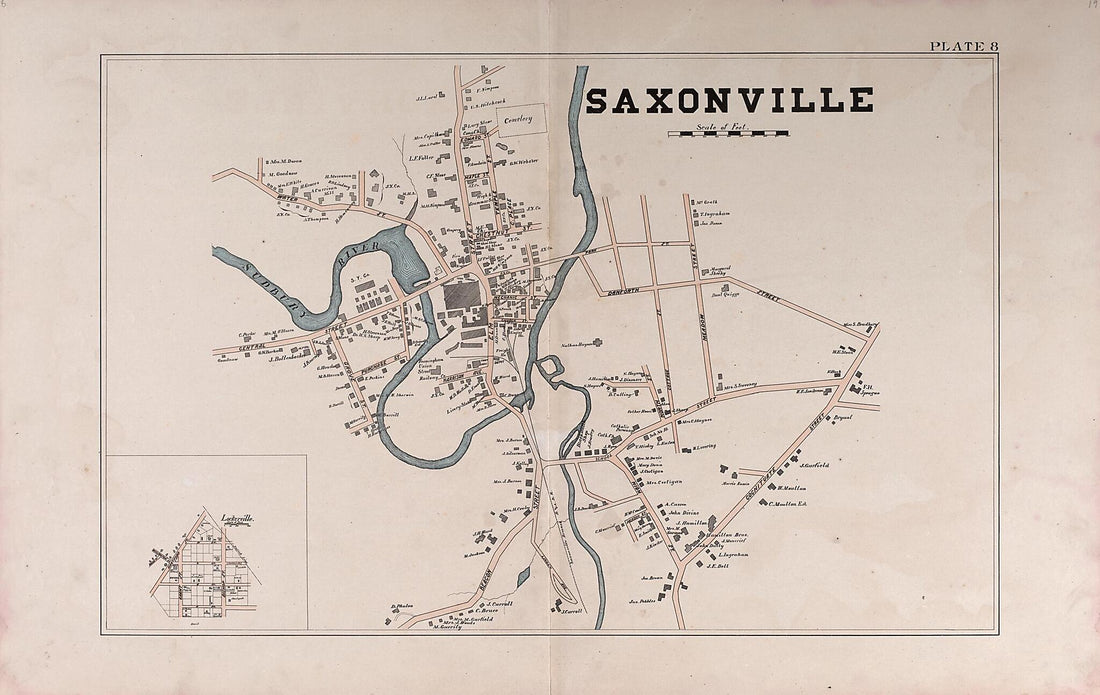 This old map of Saxonville from Atlas of Framingham, Mass from 1895 was created by James P. Beirne in 1895