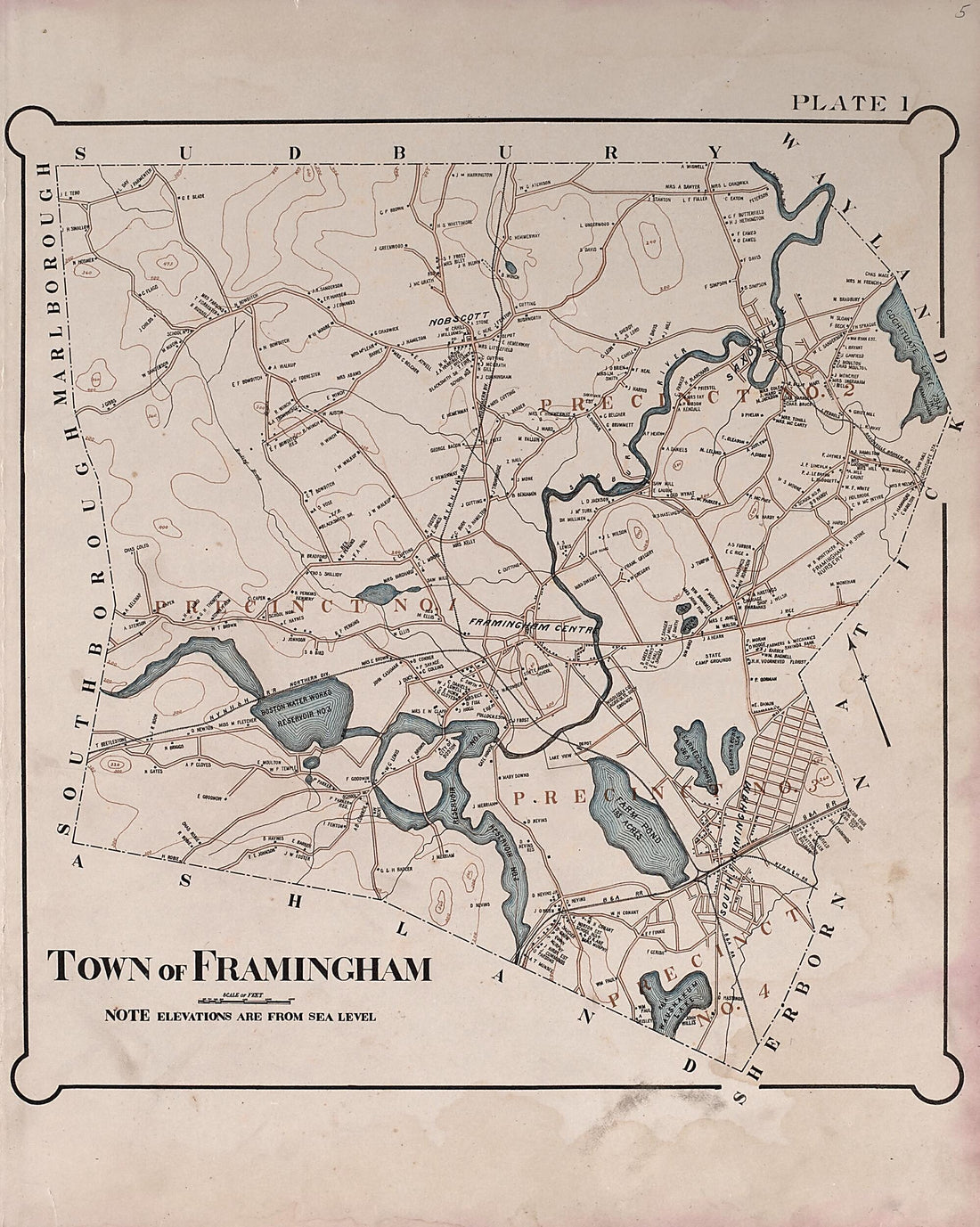 This old map of Framingham from Atlas of Framingham, Mass from 1895 was created by James P. Beirne in 1895