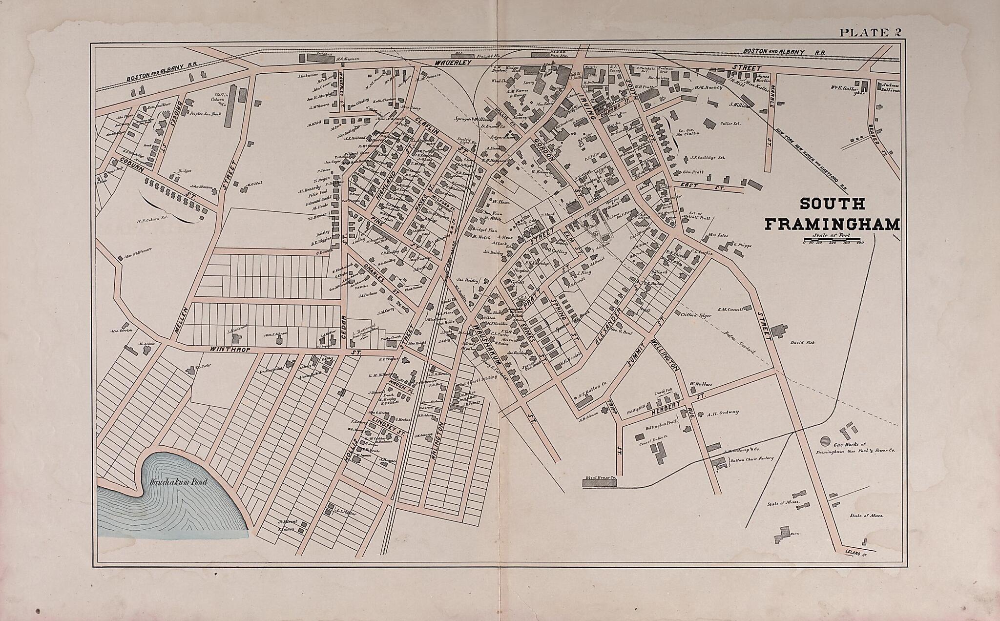 This old map of South Framingham from Atlas of Framingham, Mass from 1895 was created by James P. Beirne in 1895