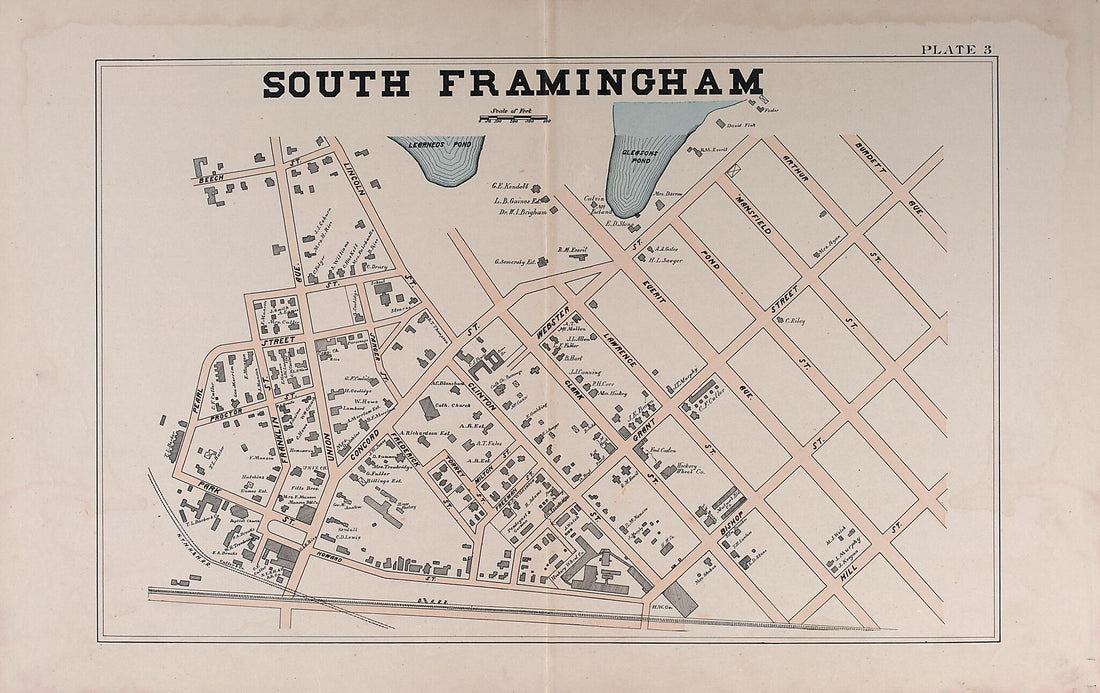 This old map of South Framingham from Atlas of Framingham, Mass from 1895 was created by James P. Beirne in 1895