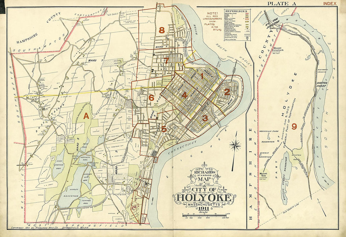 This old map of Standard Map of the City of Holyoke, Massachusetts, from 1911 from Atlas of the City of Holyoke, Mass from 1911 was created by Harold H. (Harold Hazen) Richards in 1911