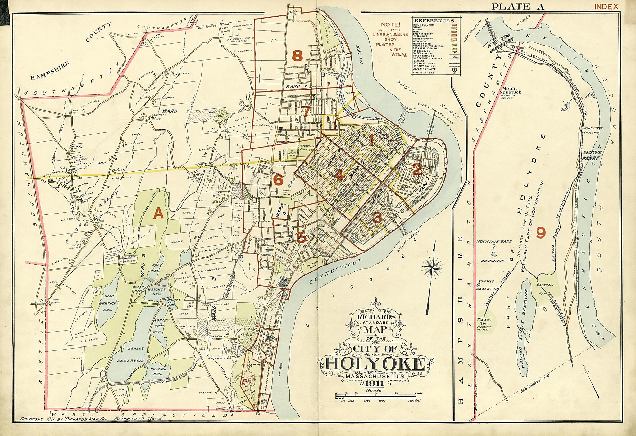 This old map of Standard Map of the City of Holyoke, Massachusetts, from 1911 from Atlas of the City of Holyoke, Mass from 1911 was created by Harold H. (Harold Hazen) Richards in 1911