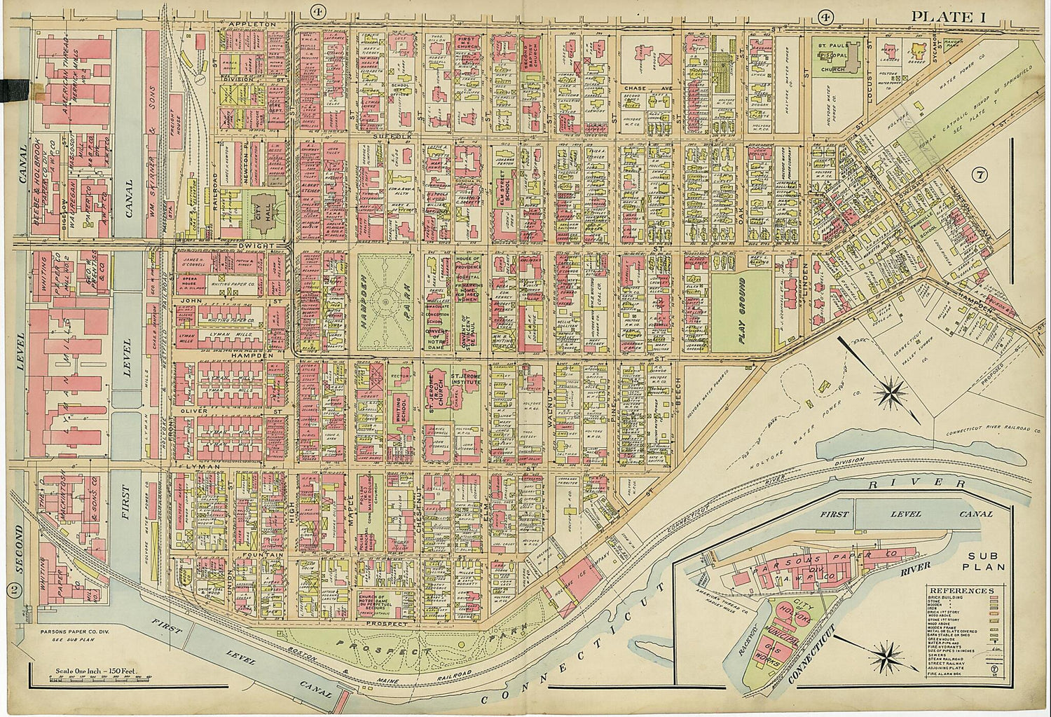 This old map of Plate 1 from Atlas of the City of Holyoke, Mass from 1911 was created by Harold H. (Harold Hazen) Richards in 1911