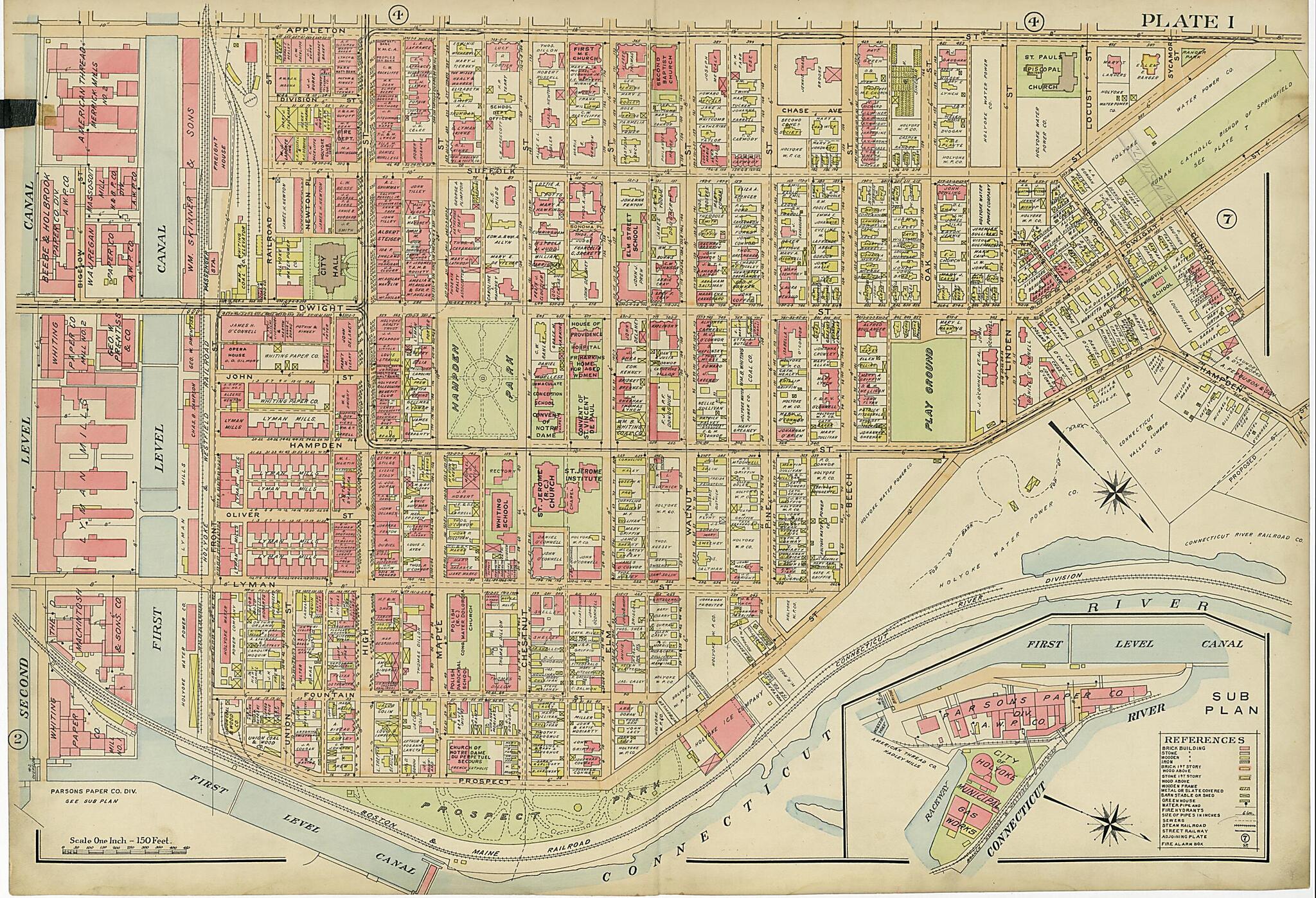 This old map of Plate 1 from Atlas of the City of Holyoke, Mass from 1911 was created by Harold H. (Harold Hazen) Richards in 1911