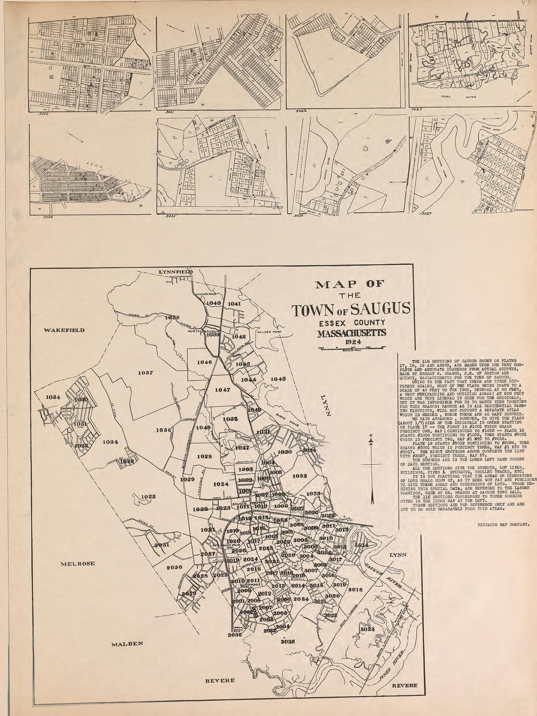 This old map of Saugus from Atlas of the City of Lynn and the Towns of Swampscott, Saugus and Nahant, Massachusetts from 1924 was created by Harold H. (Harold Hazen) Richards in 1924