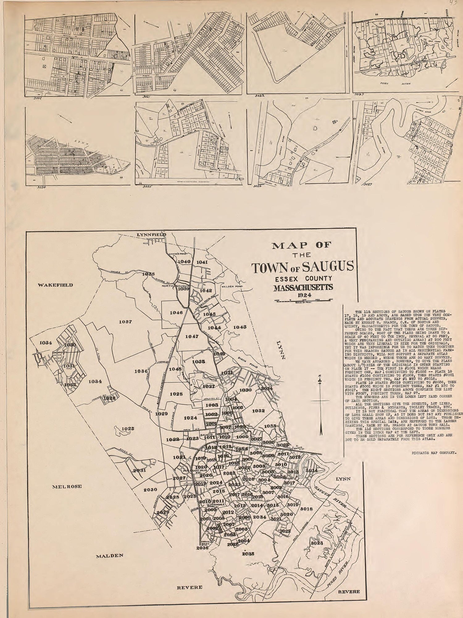 This old map of Saugus from Atlas of the City of Lynn and the Towns of Swampscott, Saugus and Nahant, Massachusetts from 1924 was created by Harold H. (Harold Hazen) Richards in 1924