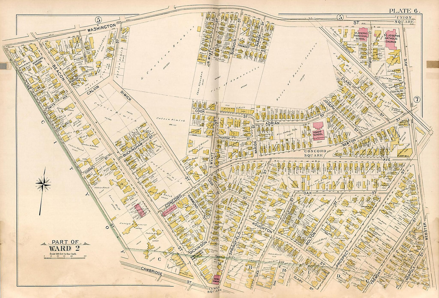 This old map of Part of Ward 2 - Plate 6 from Atlas of the City of Somerville, Massachusetts from 1895 was created by  G.W. Bromley &amp; Co in 1895