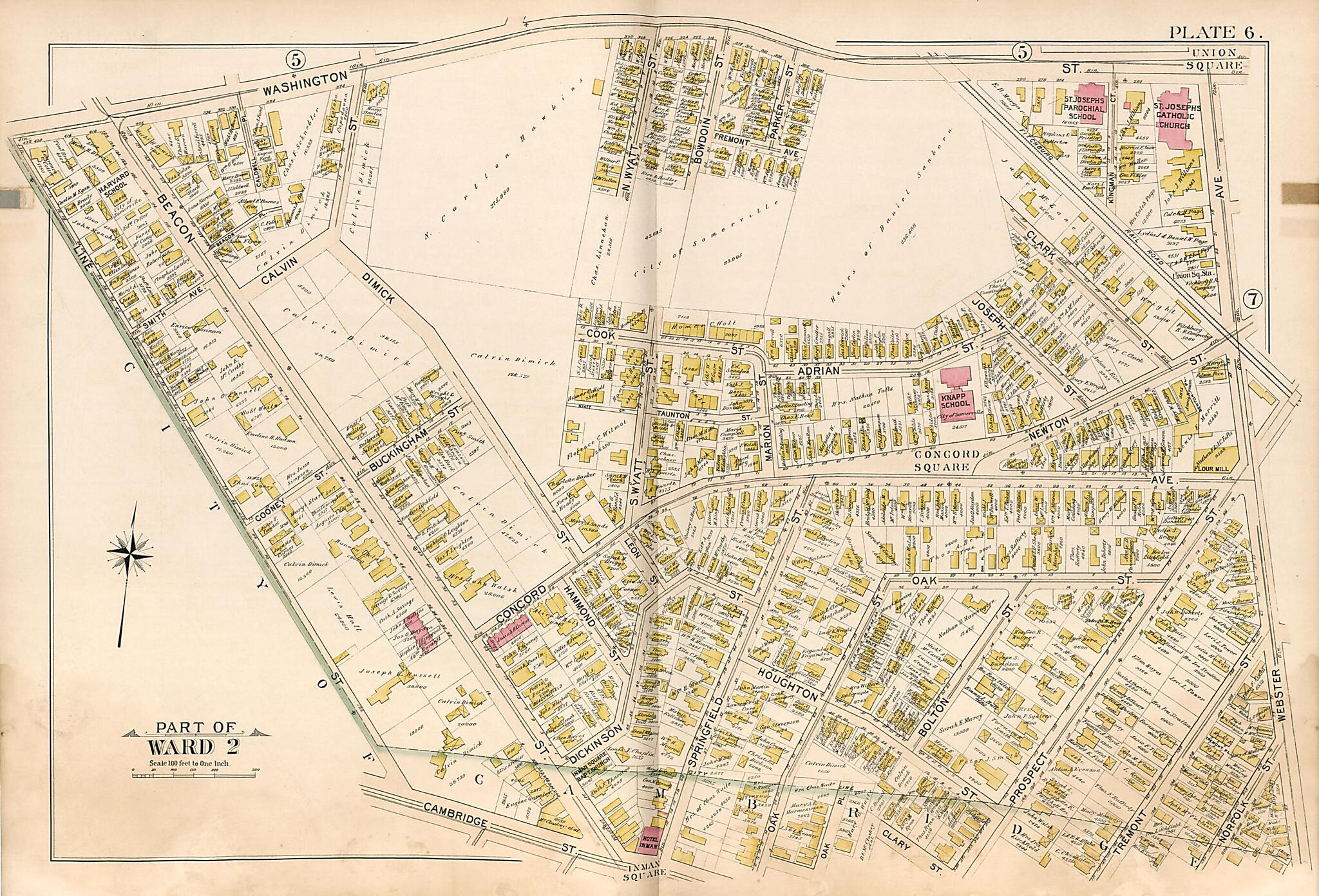 This old map of Part of Ward 2 - Plate 6 from Atlas of the City of Somerville, Massachusetts from 1895 was created by  G.W. Bromley &amp; Co in 1895