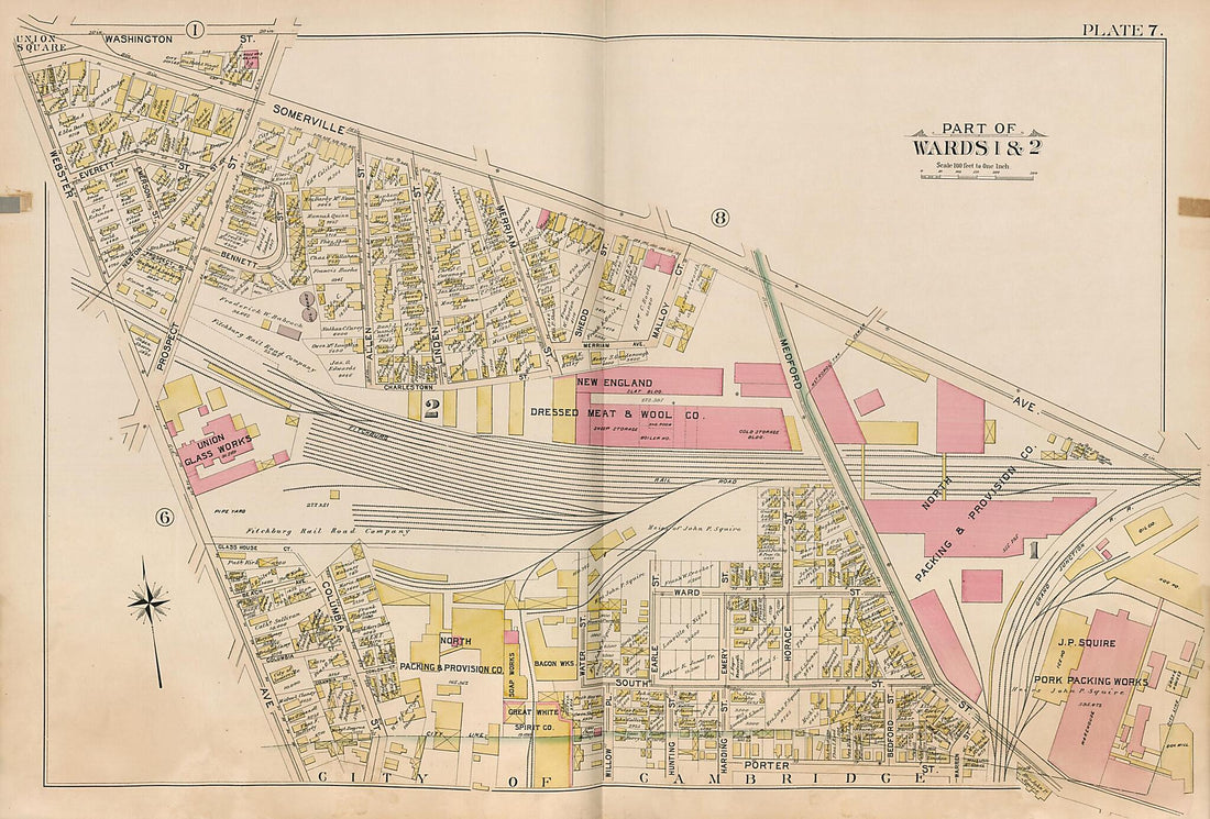 This old map of Part of Wards 1 &amp; 2 - Plate 7 from Atlas of the City of Somerville, Massachusetts from 1895 was created by  G.W. Bromley &amp; Co in 1895