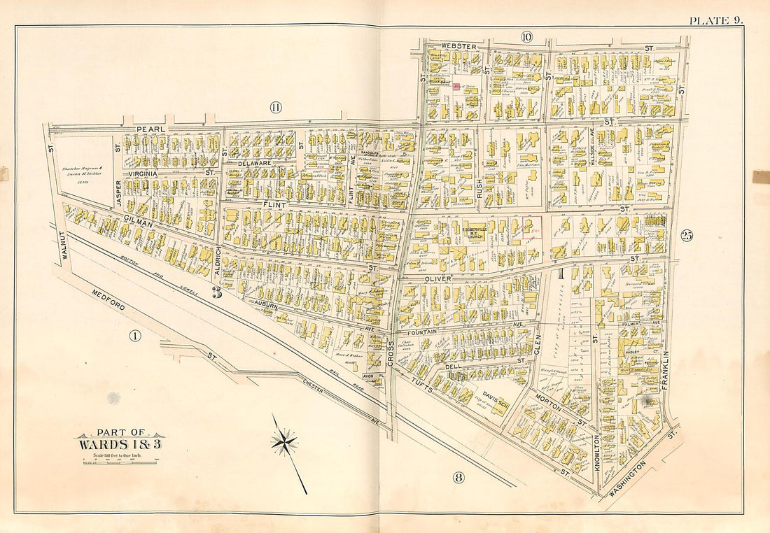 This old map of Part of Wards 1 &amp; 3 - Plate 9 from Atlas of the City of Somerville, Massachusetts from 1895 was created by  G.W. Bromley &amp; Co in 1895