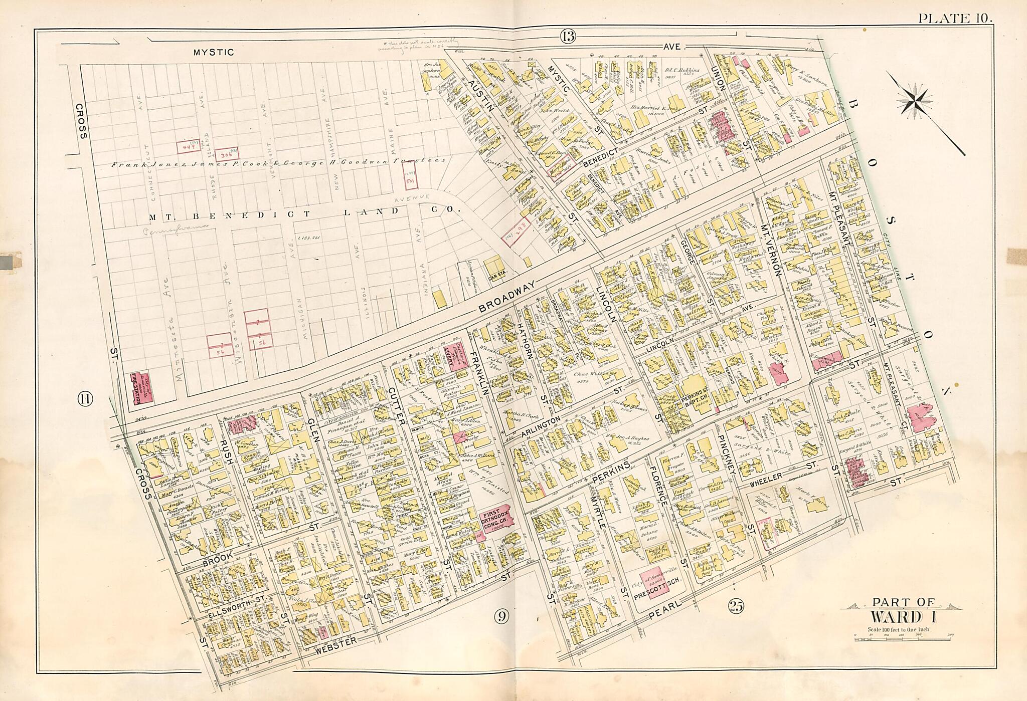 This old map of Part of Ward 1 - Plate 10 from Atlas of the City of Somerville, Massachusetts from 1895 was created by  G.W. Bromley &amp; Co in 1895