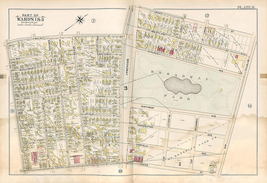 This old map of Part Wards 1 &amp; 3 - Plate 11 from Atlas of the City of Somerville, Massachusetts from 1895 was created by  G.W. Bromley &amp; Co in 1895