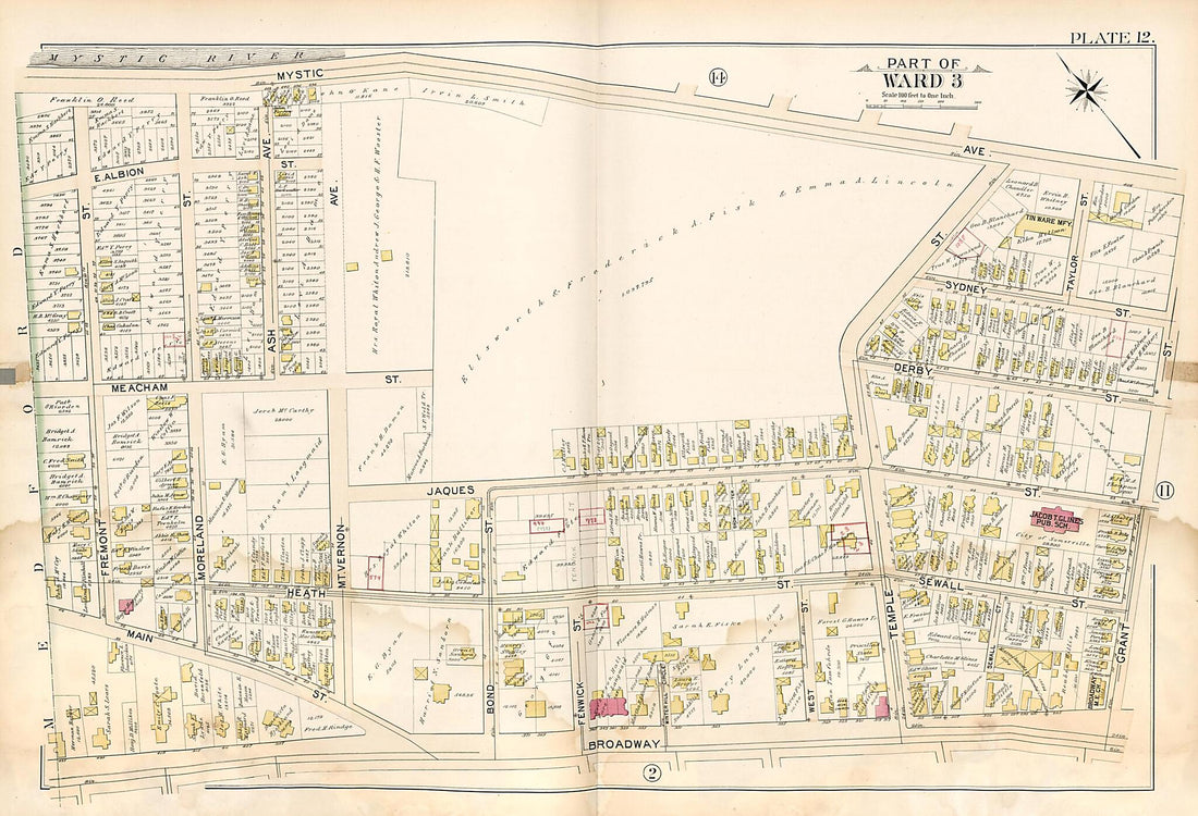 This old map of Part of Ward 3 - Plate 12 from Atlas of the City of Somerville, Massachusetts from 1895 was created by  G.W. Bromley &amp; Co in 1895