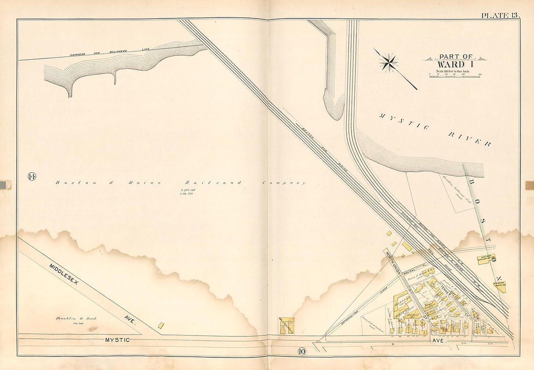 This old map of Part of Ward 1 - Plate 13 from Atlas of the City of Somerville, Massachusetts from 1895 was created by  G.W. Bromley &amp; Co in 1895