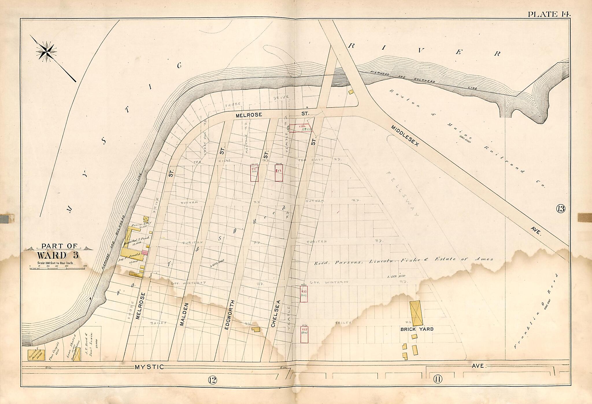 This old map of Part of Ward 3 - Plate 14 from Atlas of the City of Somerville, Massachusetts from 1895 was created by  G.W. Bromley &amp; Co in 1895