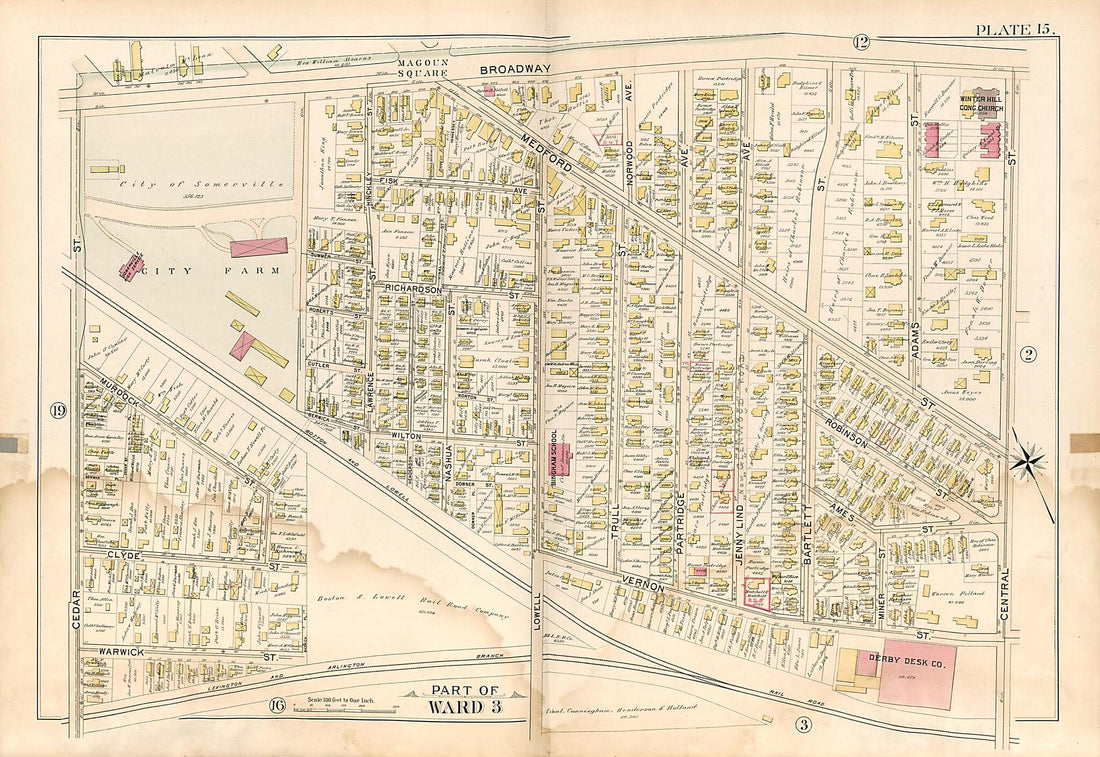 This old map of Part of Ward 3 - Plate 15 from Atlas of the City of Somerville, Massachusetts from 1895 was created by  G.W. Bromley &amp; Co in 1895