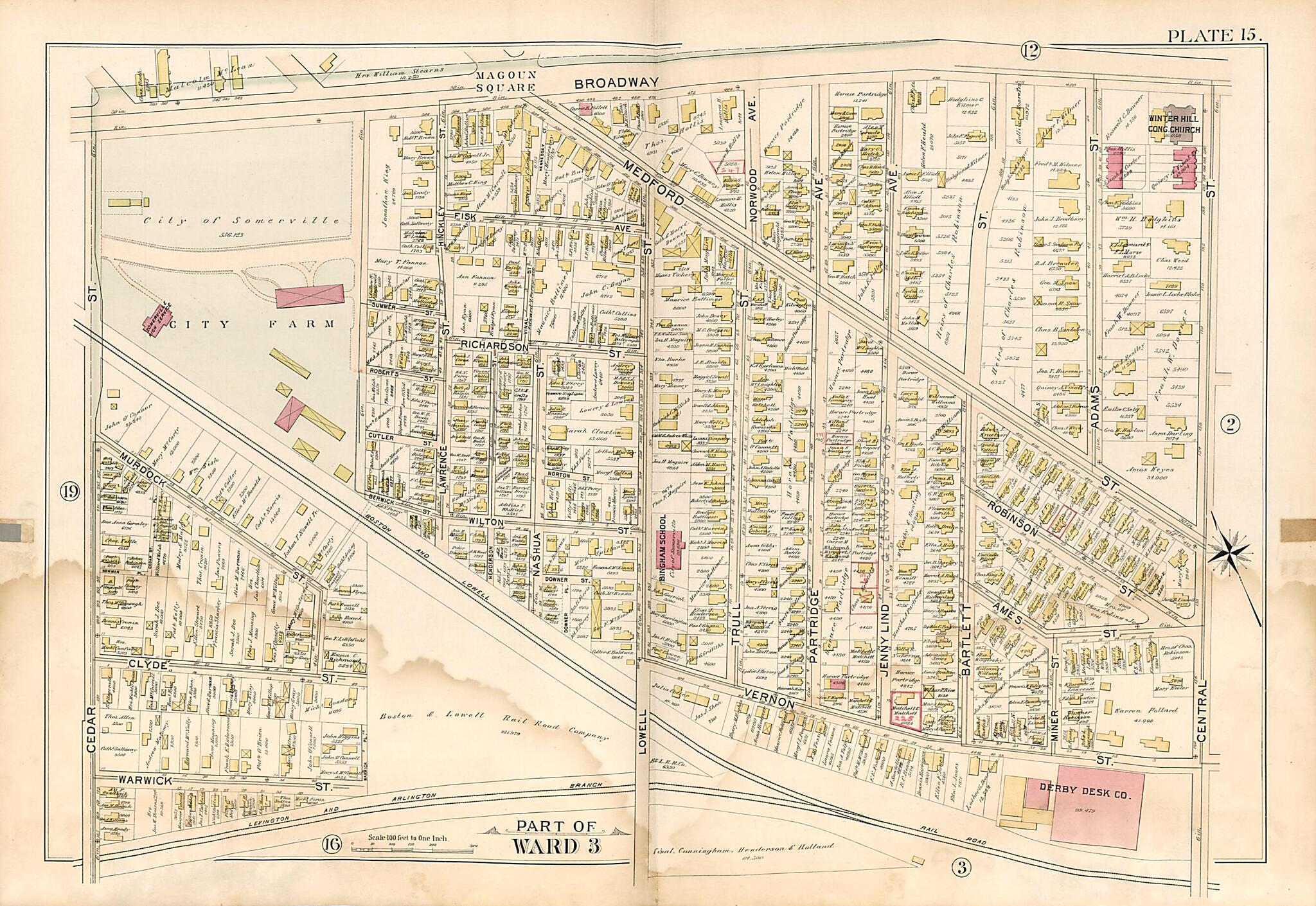 This old map of Part of Ward 3 - Plate 15 from Atlas of the City of Somerville, Massachusetts from 1895 was created by  G.W. Bromley &amp; Co in 1895