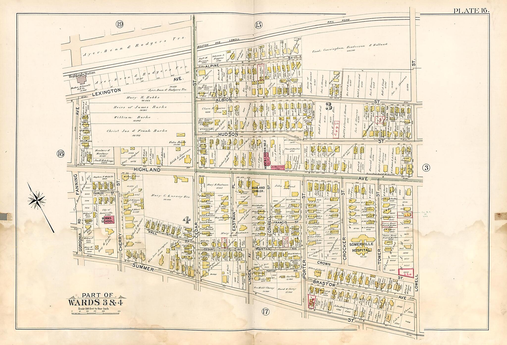 This old map of Part of Wards 3 &amp; 4 - Plate 16 from Atlas of the City of Somerville, Massachusetts from 1895 was created by  G.W. Bromley &amp; Co in 1895