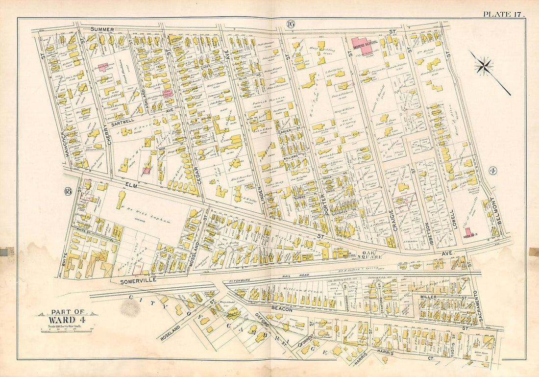 This old map of Part of Ward 4 - Plate 17 from Atlas of the City of Somerville, Massachusetts from 1895 was created by  G.W. Bromley &amp; Co in 1895