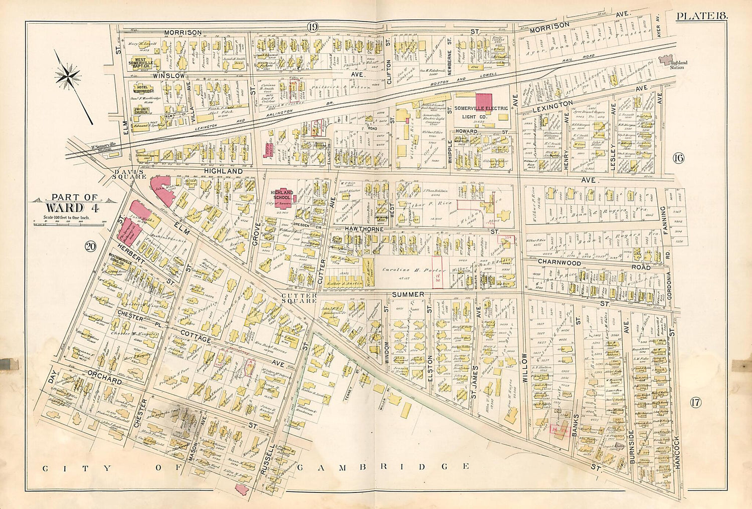 This old map of Part of Ward 4 - Plate 18 from Atlas of the City of Somerville, Massachusetts from 1895 was created by  G.W. Bromley &amp; Co in 1895