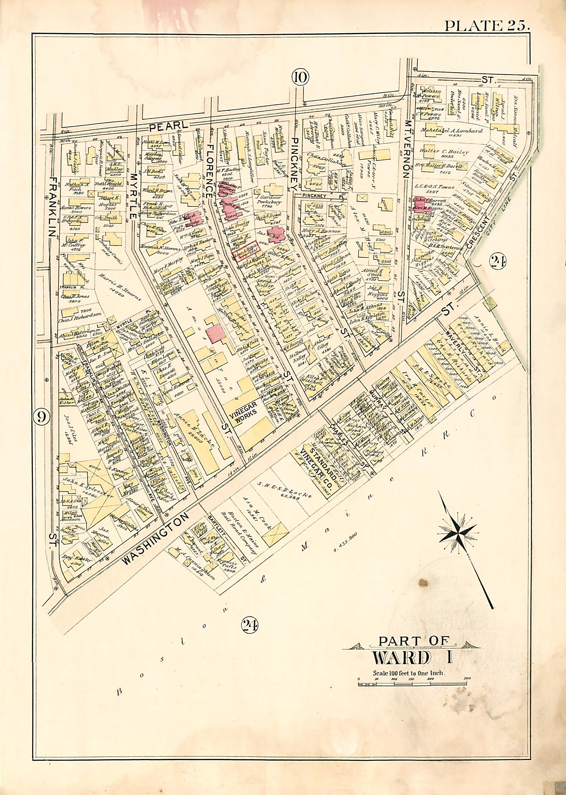 This old map of Part of Ward 1 - Plate 25 from Atlas of the City of Somerville, Massachusetts from 1895 was created by  G.W. Bromley &amp; Co in 1895