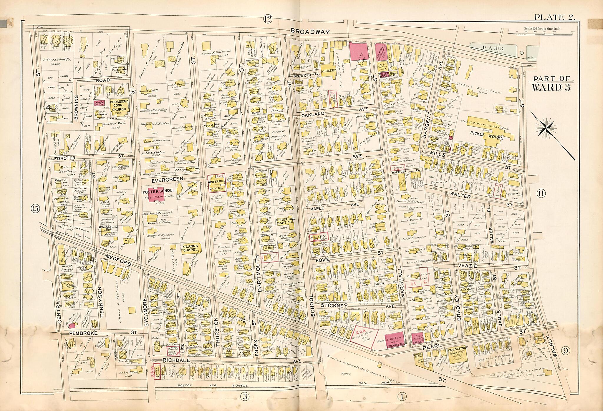 This old map of Part of Ward 3 - Plate 2 from Atlas of the City of Somerville, Massachusetts from 1895 was created by  G.W. Bromley &amp; Co in 1895