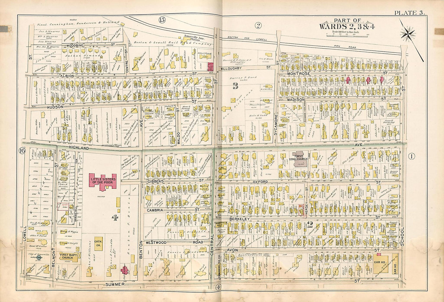 This old map of Part of Wards 2, 3 &amp; 4 - Plate 3 from Atlas of the City of Somerville, Massachusetts from 1895 was created by  G.W. Bromley &amp; Co in 1895