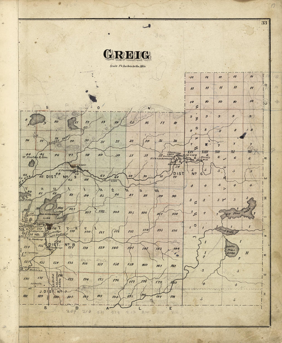 This old map of Greig from Atlas of Lewis County, New York from 1875 was created by  Worley &amp; Bracher in 1875
