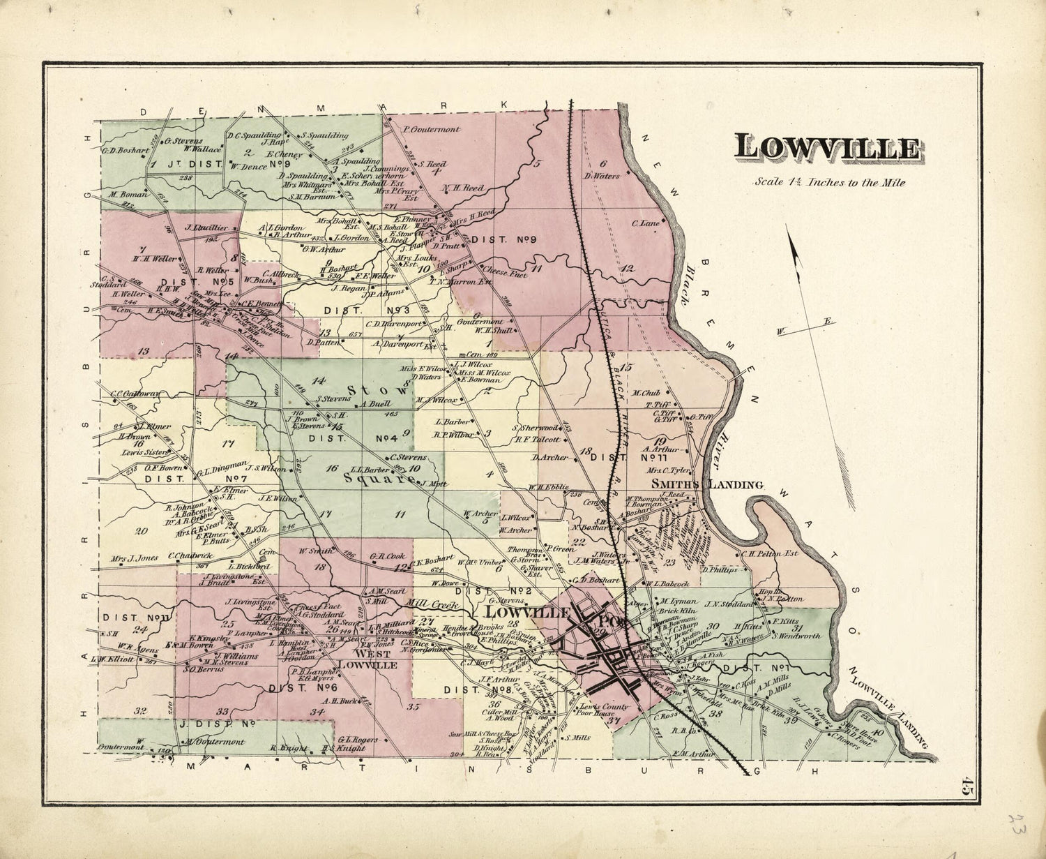 This old map of Lowville from Atlas of Lewis County, New York from 1875 was created by  Worley &amp; Bracher in 1875