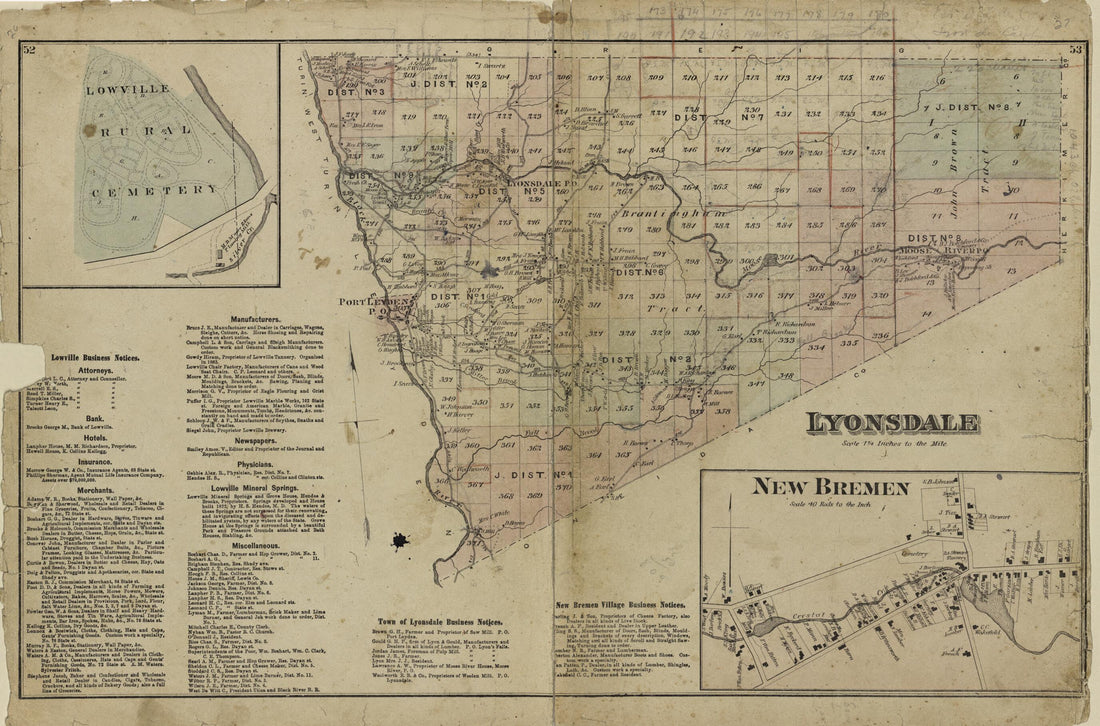 This old map of Lyonsdale; New Bremen from Atlas of Lewis County, New York from 1875 was created by  Worley &amp; Bracher in 1875