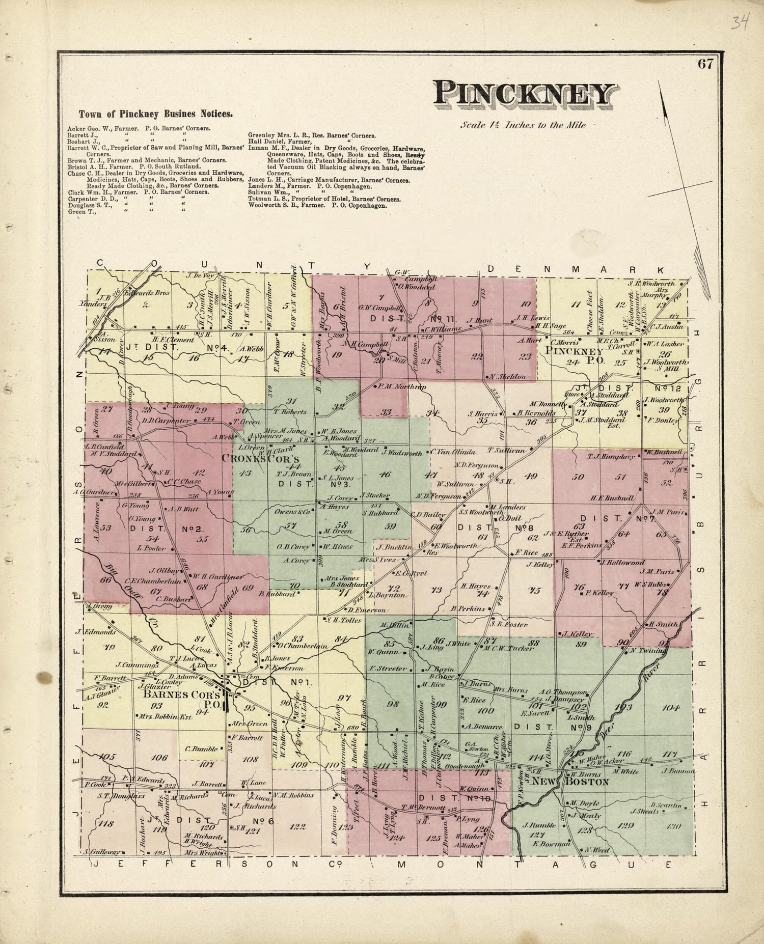 This old map of Pinckney from Atlas of Lewis County, New York from 1875 was created by  Worley &amp; Bracher in 1875