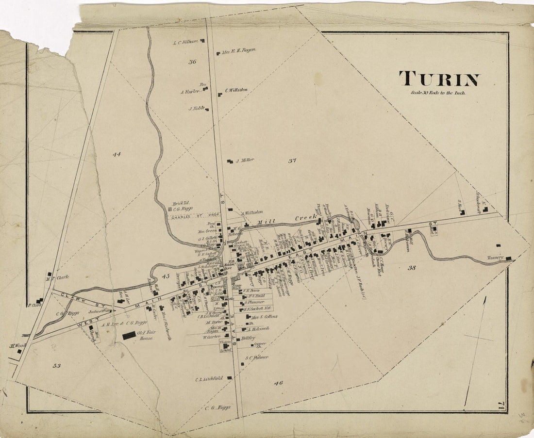 This old map of Turin from Atlas of Lewis County, New York from 1875 was created by  Worley &amp; Bracher in 1875