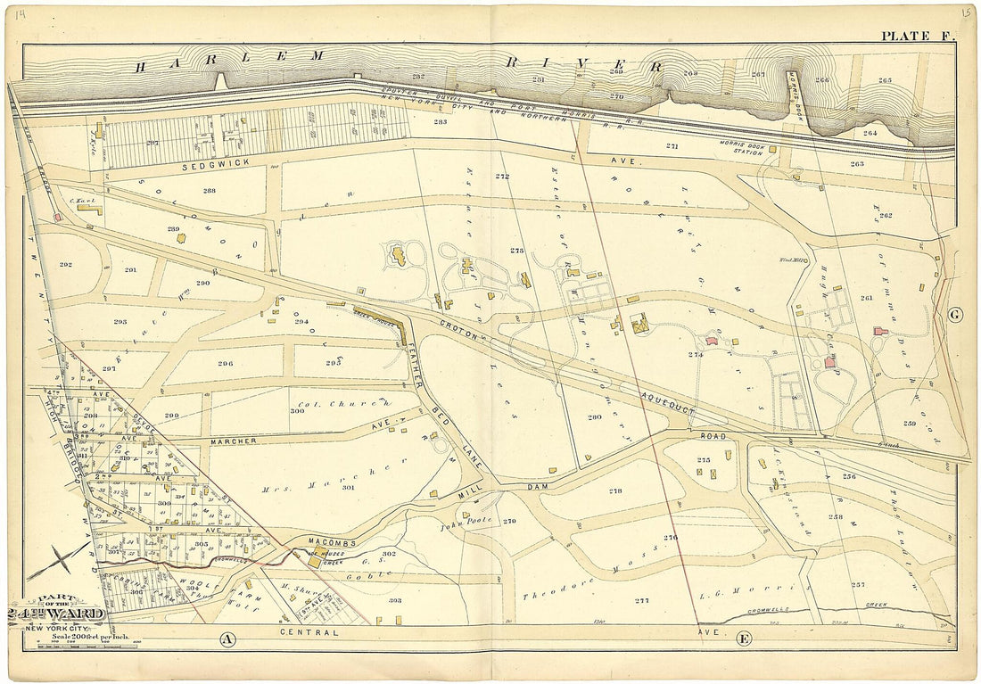 This old map of Part of the 24th Ward New York City - Plate F from Atlas of the Twenty Fourth Ward, New York City from 1882 was created by A. H. (August H.) Mueller in 1882