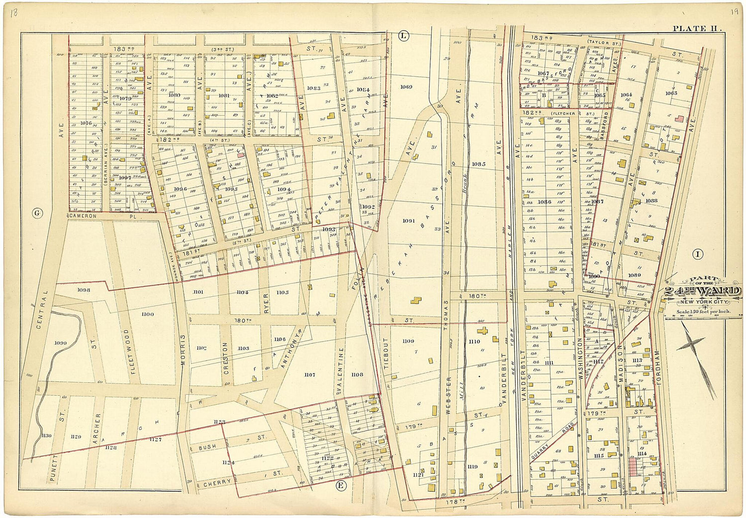 This old map of Part of the 24th Ward New York City - Plate H from Atlas of the Twenty Fourth Ward, New York City from 1882 was created by A. H. (August H.) Mueller in 1882