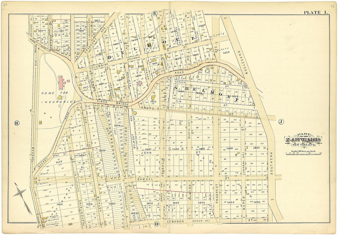 This old map of Part of the 24th Ward New York City - Plate I from Atlas of the Twenty Fourth Ward, New York City from 1882 was created by A. H. (August H.) Mueller in 1882