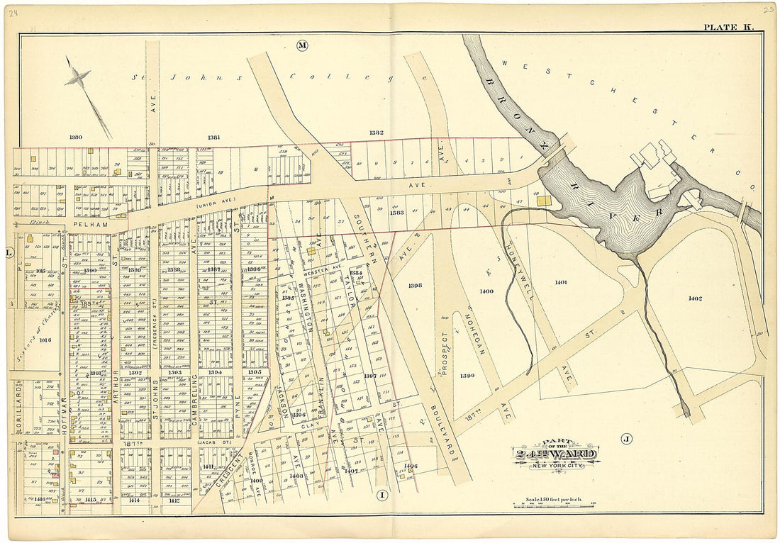 This old map of Part of the 24th Ward New York City - Plate K from Atlas of the Twenty Fourth Ward, New York City from 1882 was created by A. H. (August H.) Mueller in 1882