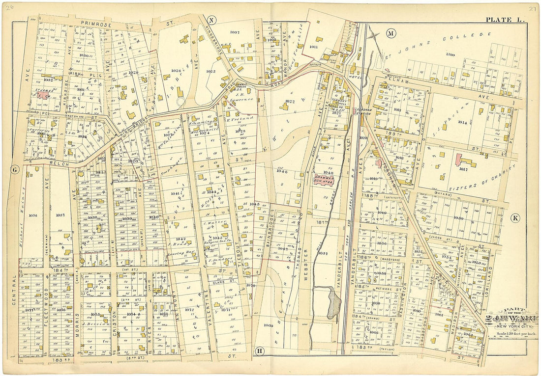 This old map of Part of the 24th Ward New York City - Plate L from Atlas of the Twenty Fourth Ward, New York City from 1882 was created by A. H. (August H.) Mueller in 1882