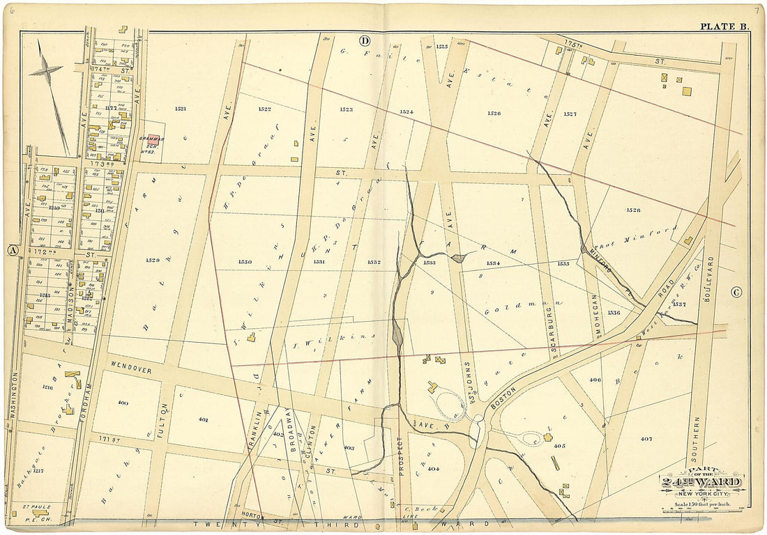 This old map of Part of the 24th Ward New York City - Plate B from Atlas of the Twenty Fourth Ward, New York City from 1882 was created by A. H. (August H.) Mueller in 1882