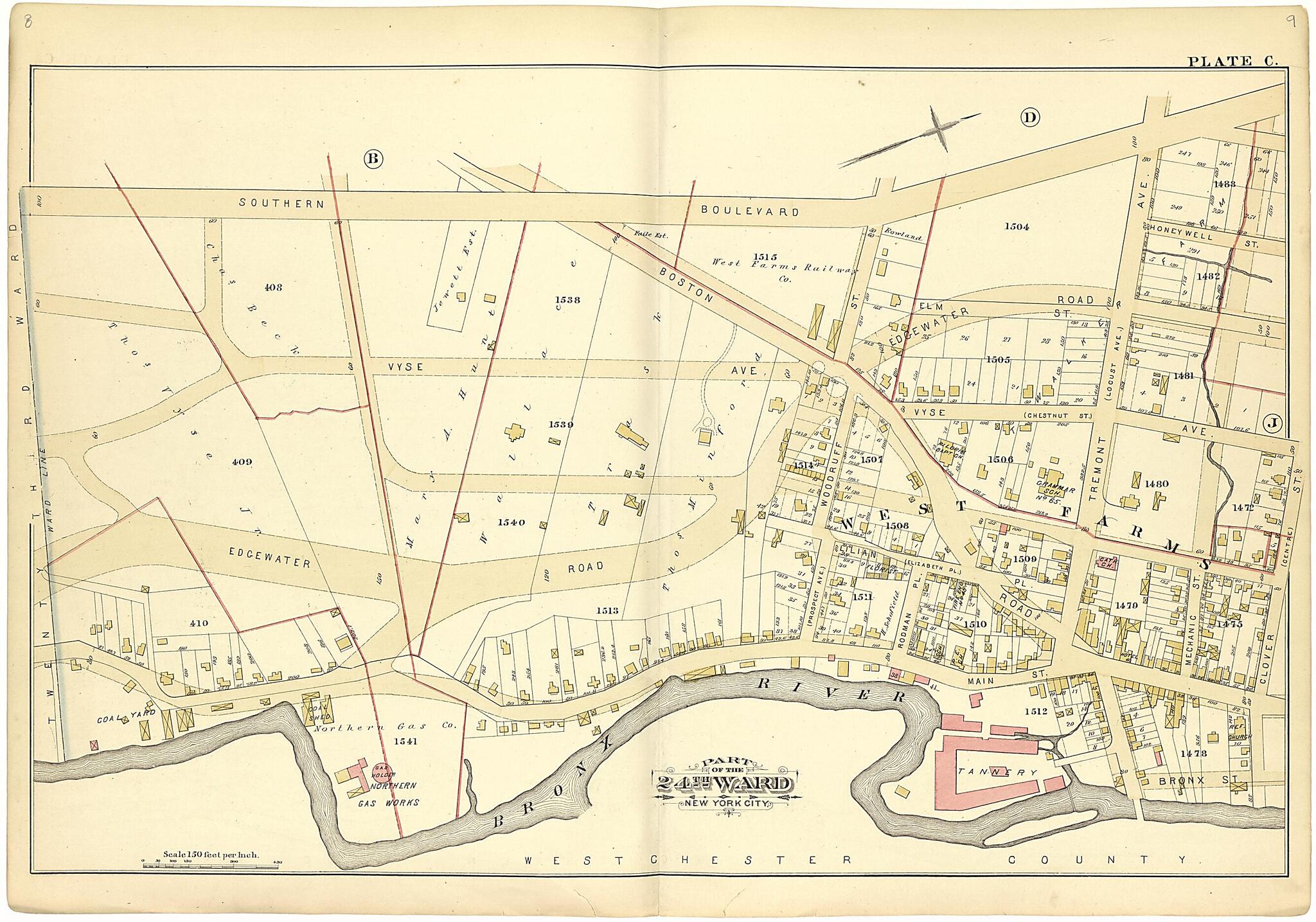 This old map of Part of the 24th Ward New York City - Plate C from Atlas of the Twenty Fourth Ward, New York City from 1882 was created by A. H. (August H.) Mueller in 1882