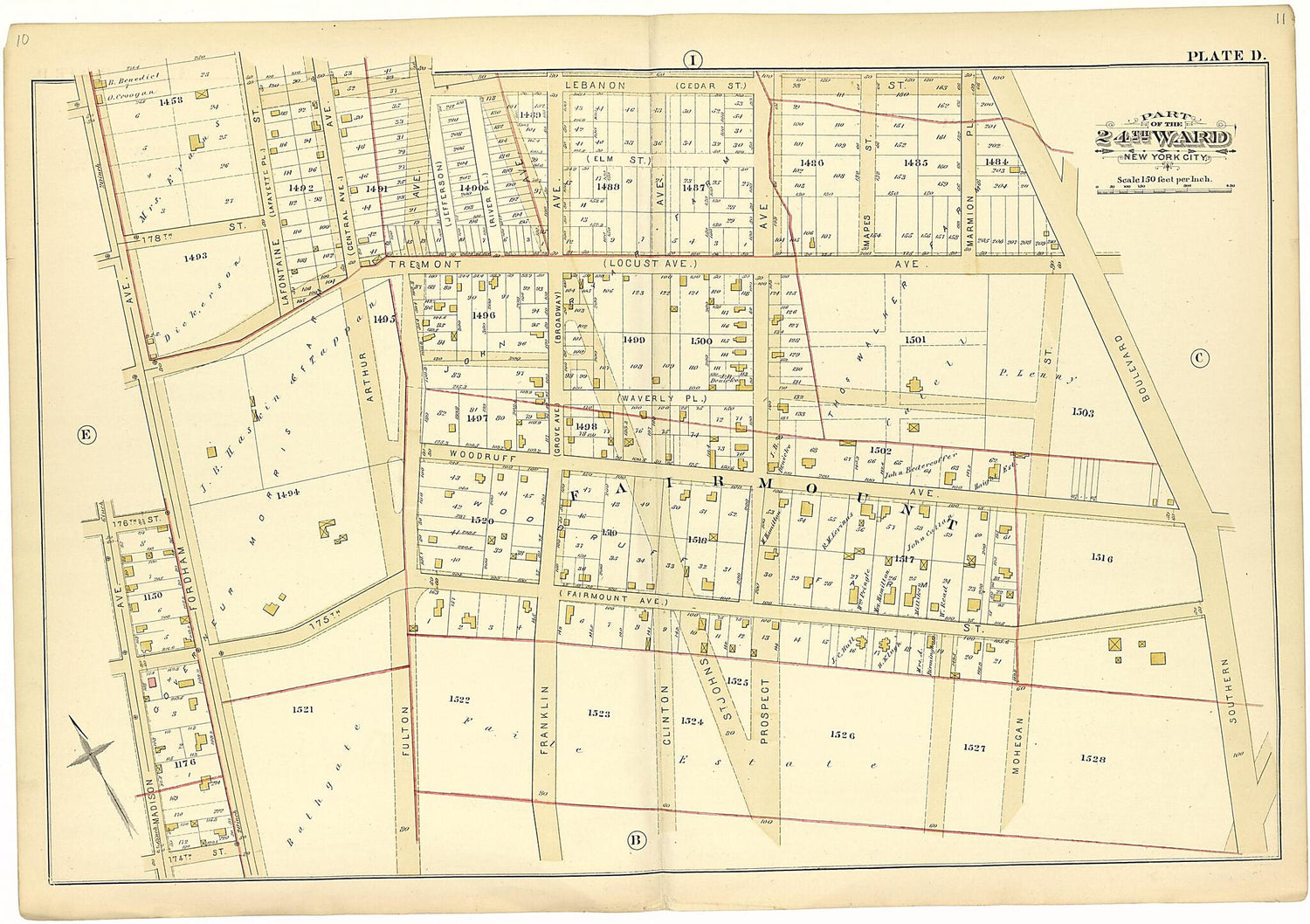 This old map of Part of the 24th Ward New York City - Plate D from Atlas of the Twenty Fourth Ward, New York City from 1882 was created by A. H. (August H.) Mueller in 1882