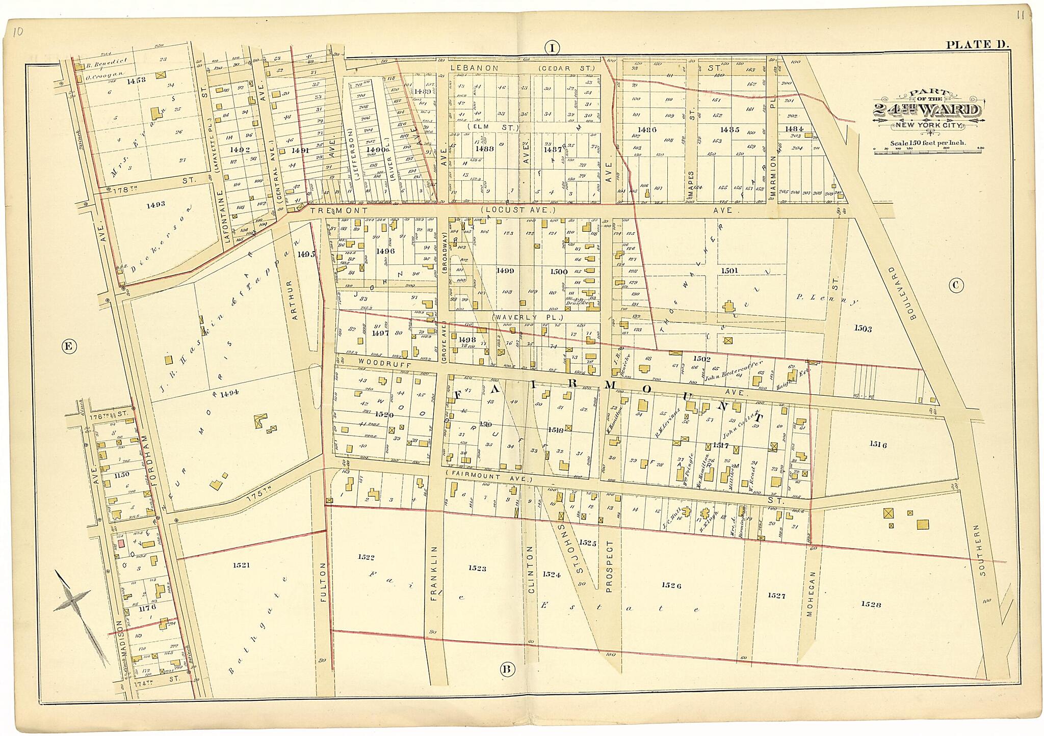 This old map of Part of the 24th Ward New York City - Plate D from Atlas of the Twenty Fourth Ward, New York City from 1882 was created by A. H. (August H.) Mueller in 1882