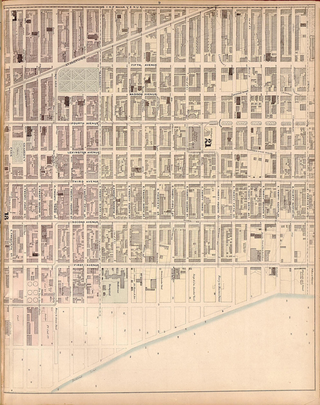 This old map of Plate 9 from Plan of New York City from the Battery to Spuyten Duyvil Creek from 1866 was created by John F. Harrison in 1866