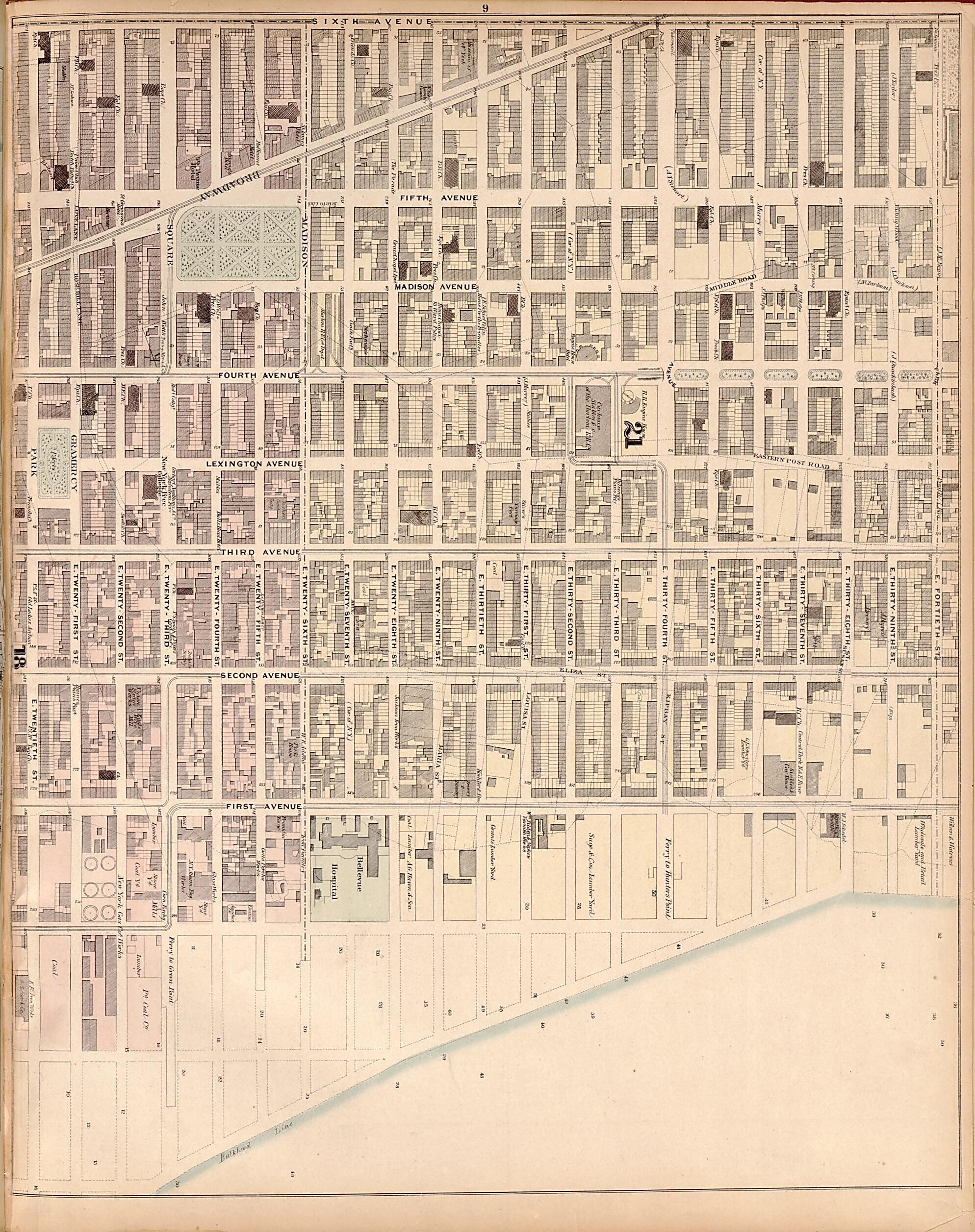 This old map of Plate 9 from Plan of New York City from the Battery to Spuyten Duyvil Creek from 1866 was created by John F. Harrison in 1866