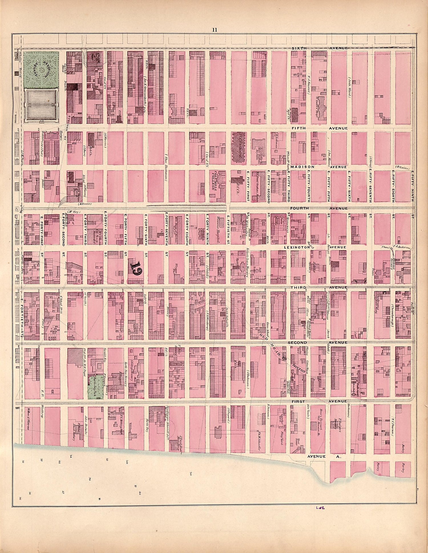 This old map of Plate 11 from Plan of New York City from the Battery to Spuyten Duyvil Creek from 1866 was created by John F. Harrison in 1866