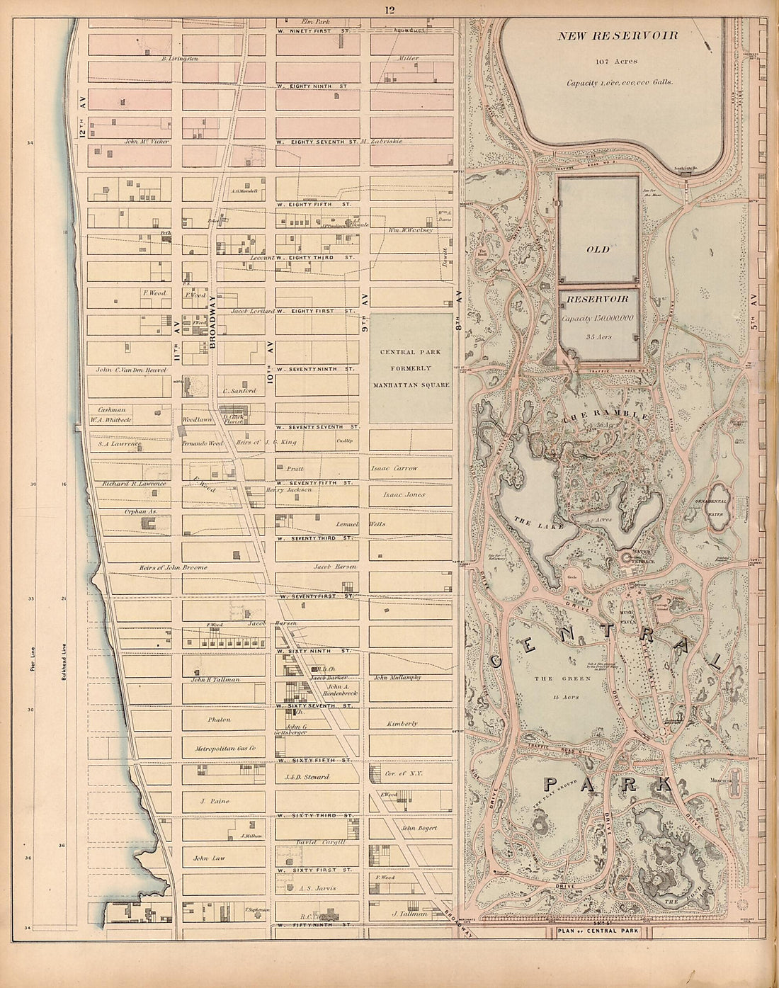 This old map of Plate 12 from Plan of New York City from the Battery to Spuyten Duyvil Creek from 1866 was created by John F. Harrison in 1866