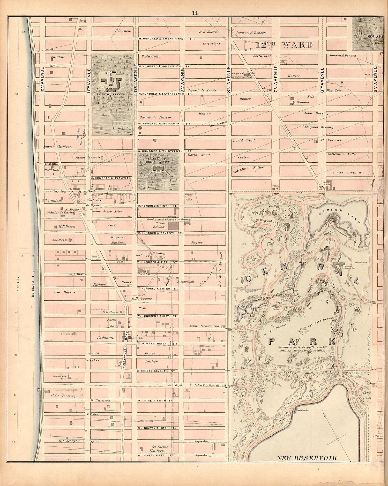 This old map of Plate 14 from Plan of New York City from the Battery to Spuyten Duyvil Creek from 1866 was created by John F. Harrison in 1866