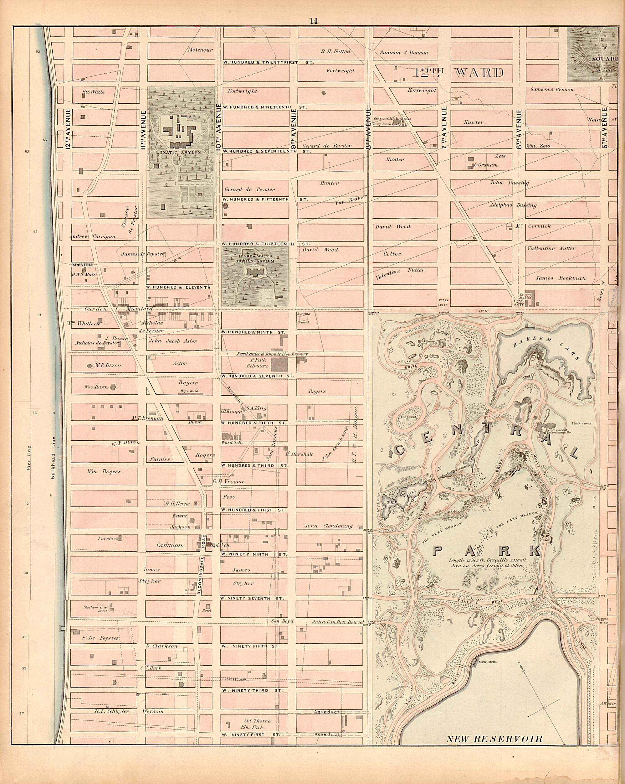 This old map of Plate 14 from Plan of New York City from the Battery to Spuyten Duyvil Creek from 1866 was created by John F. Harrison in 1866