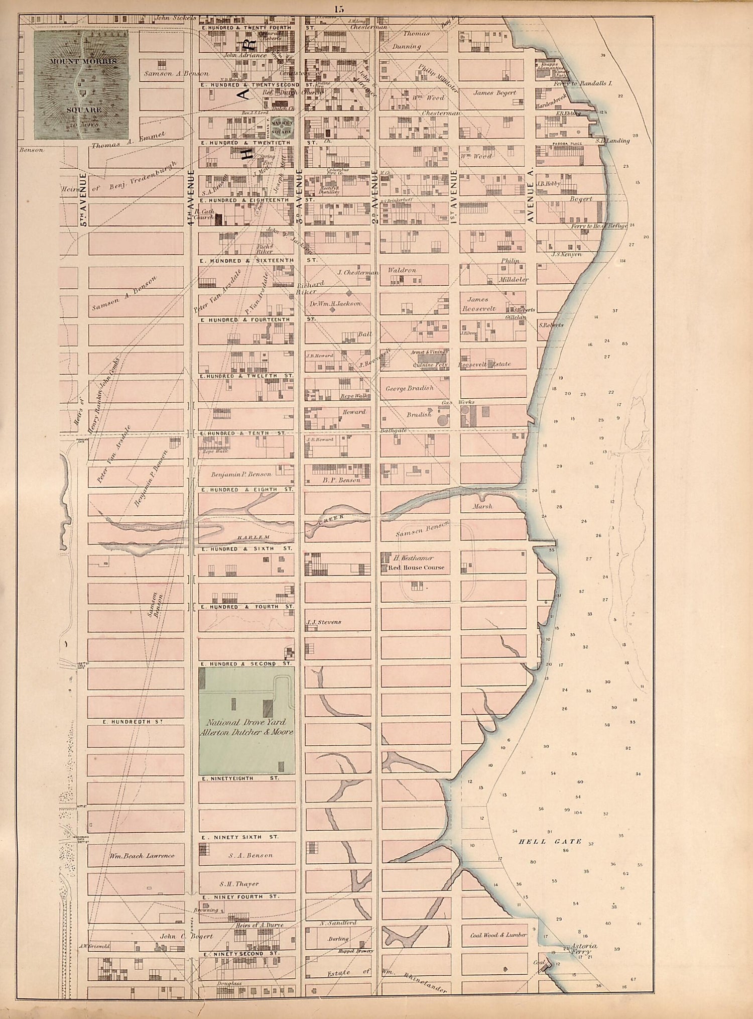 This old map of Plate 15 from Plan of New York City from the Battery to Spuyten Duyvil Creek from 1866 was created by John F. Harrison in 1866